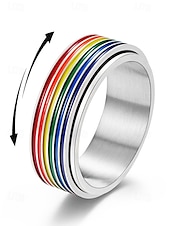 economico Gioielli da uomo-Anello girevole arcobaleno LGBT da uomo - anello in acciaio inossidabile con design twist, accessorio alla moda per festival, abbigliamento quotidiano e celebrazioni LGBTQ+