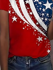  Патриотическая футболка к Дню независимости для женщин футболка с графическим флагом винтажная стильная классическая короткий рукав круглый вырез обычные топы повседневная печать на выходные красный