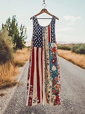 olcso Függetlenség napi ruha-Női Hazafias Mini Ruha Napruha A vonalú Ruha Váll nélküli Ruha Vakáció Hétköznapi Boho Parti Rendszeres Fit Virágos Grafikai Zászló U Nyakú Piros Zöld Nyár