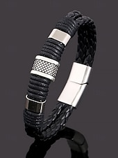 economico Gioielli da uomo-Bracciale da uomo in similpelle intrecciata con chiusura in acciaio inossidabile – cinturino regolabile in stile vintage per abbigliamento casual, quotidiano e come regalo