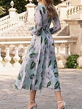 preiswerte Bodenlänge-A-Linie Kleid Mutter der Braut Kleid Blumenmuster Elegant Vintage V-Ausschnitt Knöchellang Chiffon 3/4 Länge Bubble-Ärmel mit Raffungsdetails Renn-Tag-Kleid Hochzeitsgast Kleid