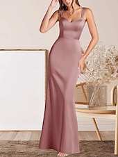 cheap Floor Length-Mermaid / Trumpet Mother of the Bride Dress Wedding Guest Elegant Minimalist V Neck Floor Length Satin Sleeveless with Ruching