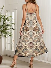 abordables Robes Boho-Femmes Robe maxi Robe d&#039;Été Robe trapèze Robe Nuisette Vacances Occasionnel Boho Plage Coupe régulière Graphique Abstrait Vintage Sans manches Col en V Jaune clair Rose Claire Bleu Violet Claire Ét