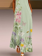 cheap Floral Dress-Women&#039;s Maxi Dress Sundress A Line Dress Summer Dress Vacation Casual Boho Daily Holiday Loose Fit Floral Graphic Sleeveless V Neck Green Summer