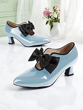 ieftine anii 1920-Pantofi de damă din piele lăcuită roșie cu toc jos – pantofi cu vârful ascuțit, stil vintage anii 1920, cu fundă neagră, pentru petreceri de ceai, nunți și evenimente retro