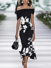 ieftine Rochii florale-Pentru femei Rochie Maxi Rochie teacă Rochie A line Rochie cu umeri Casual În aer liber Ieșire Fit regulat Floral Grafic Manșon scurt De Pe Umăr Albastru Deschis Negru Verde Deschis Vară