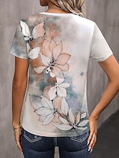 billige Blomster t-skjorte-Dame T skjorte Blomstret Grafisk Årgang Klassisk Fritid Kortermet Crew-hals Vanlige topper Daglig Helg Trykt mønster Gul Blå Lilla Grønn Grå Sommer