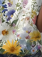 billige Blomster t-skjorte-Dame T skjorte Sommertopper Blomstret Planter Klassisk Fritid Kortermet V-hals Crop Tops Daglig Helg Trykt mønster Regnbue Sommer Vår Høst
