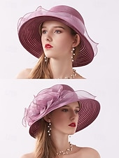 abordables Chapeaux pour femmes-Chapeau de paille élégant à large bord pour femme avec des accents de ruban et de perles, parfait pour les fêtes de jardin d&#039;été, les événements en plein air et les mariages
