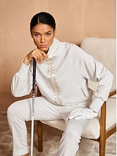 cheap Sweatshirt &amp; Outerwear-Women&#039;s Golf Jacket Dark Grey Black White Long Sleeve Top Ladies Golf Attire Clothes Outfits Wear Apparel
