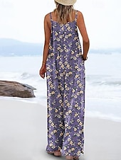 abordables combinaisons décontractées-Femmes Normal Combinaison Occasionnel Fleuri Sans manches Col en U Avec Poches Imprimé Rue Quotidien Coupe régulière Bleu Violet Fuchsia Été