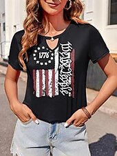 voordelige Onafhankelijkheidsdag Top-Vrouwen Blouse Vlag Stijlvol Casual Korte Mouw Crewneck Regelmatige Tops Dagelijks Print Zwart Rood Marineblauw Zomer