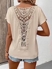 preiswerte Einfarbiges T-Shirt-Damen T-Shirt Einfarbig Einfach Mode Modern Lässig Kurzarm Rundhalsausschnitt Regulär Oberteile Täglich Wochenende Spitze Patchwork Schwarz Weiß Pink Khaki Sommer