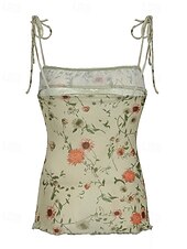 preiswerte Boho Tops-Damen Boho-Hemd Bluse Blume Modern Boho Ärmellos Träger Normale Oberteile Täglich Ferien Druck Aprikose Sommer