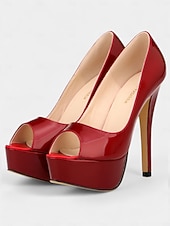 economico Décolleté Peep Toe-Scarpe con tacco a spillo peep toe in vernice rosa shocking da donna con plateau: tacchi alti sexy per feste notturne ed eventi in discoteca