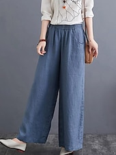 abordables Pantalón liso de lino y algodón-Mujer Pantalones de lino y algodón pantalones Ropa de calle Casual Longitud total Cintura Media Plano Bolsillo Cintura elástica Al Aire Libre Cómodo Ropa Cotidiana Noche Albaricoque Negro Azul Morado