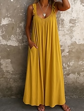 abordables Robe blanche-Femmes Robe maxi Robe d&#039;été Robe Nuisette Occasionnel Quotidien Coupe régulière Uni Sans manches Col en U Noir Jaune Rouge Bleu Été