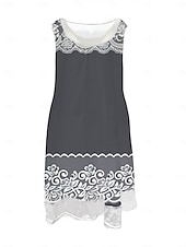 preiswerte Ausgefallene Kleider-Damen Midikleid Trägerkleid Mode Klassisch Outdoor Täglich Wochenende Normale Passform Grafik Geometrisch Ärmellos Rundhalsausschnitt Hellgrau Sommer Frühling Herbst
