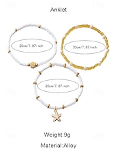 abordables Collar de mujer-Conjunto de collar y pulsera tobillera en capas estilo playa para mujer con dijes de estrellas de mar y conchas, diseño de cuentas doradas y blancas, adecuado para vacaciones de verano, estilo casual y bohemio.