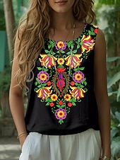 ieftine Top tip boho-Pentru femei Camisole Tank Top Floral Grafic Elegant Boemia Epocă Fără manșon Stil Nautic Topuri obișnuite Negru Albastru piscină Vară Primăvară