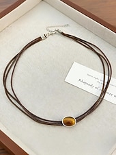 abordables Collier pour femme-Ensemble de colliers et pendentifs en pierre œil de tigre double couche de style bohème pour femmes, matériau en pierre naturelle, adapté aux tenues décontractées, quotidiennes et de fête