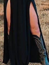 preiswerte Einfaches Kleid-Damen Maxikleid A Linie Kleid Lässig Outdoor Ausgehen Normale Passform Einfarbig Langarm V Ausschnitt Schwarz Sommer