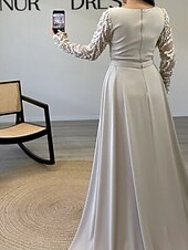 abordables Champagne-Robe de Soirée Sheath  Colonne Robe Élégante Carnaval Formelle Longueur de sol Manches longues Col illusion Détachable Crêpe extensible avec Paillettes et Perles
