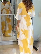 cheap Elegant Floral Dresses-Women&#039;s Formal Dress Floral Print V Neck Long Dress Maxi Dress Formal Wedding Party 3/4 Length Sleeve Summer