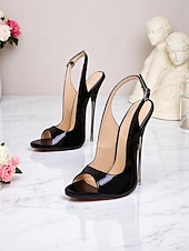 olcso Éjszakaiünneplés-női piros lakkbőr slingback tűsarkú, nyitott orrú kivitelben - szexi magassarkúk éjszakai bulikba