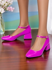 cheap 1950s-Women&#039;s Shiny Purple Patent Leather Mary Jane Heels – 1950s Retro Block Heel Pumps with Ankle Strap for Vintage Party, Wedding, and Prom