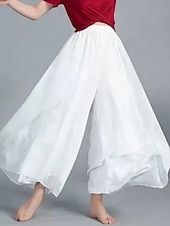 abordables pierna ancha y cintura alta-Mujer Perneras anchas Chinos Activo Estilo clásico Longitud total Alta cintura Plano Cintura elástica Confortable Suave Cómodo Microelástico Exterior Vacaciones Calle Negro Blanco Verano Ajuste