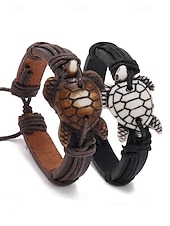 preiswerte Herrenschmuck-Herren-Vintage-Lederarmband mit Schildkrötenmotiv – verstellbares Armband für Strand, Sommer und Freizeit