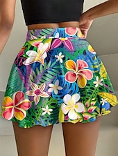 billige Grafiske skjørt-Dame Tynn الالتفاف Mote Fritid Mini Høy Midje Skjørt Grafisk Blomster Elastisk Daglig Strand Blå Lilla Grønn Sommer Strikket Polyester