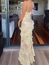 abordables Robes fleuries élégantes-Femmes Robe Longue Maxi Robe Robe Décontractée Robe Fleurie Mode Robe élégante Extérieur Soirée Fête Coupe régulière Fleur Sans manches Col en V Jaune Rose Claire Orange Été