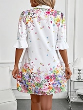 economico Abiti floreali-Per donna Mini Abito Abito a trapezio Vacanza Casual Boho All&#039;aperto Uscire Spiaggia Vestibilità standard Floreale Grafico Manica Corta Scollo a V Bianco Rosa Blu Verde Estate Primavera