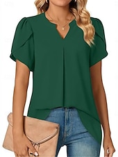abordables Hauts Unis pour Femmes-Femmes Chemisier Couleur Unie Élégant Basique Occasionnel Manche Courte Col en V Hauts Réguliers Quotidien Noir Blanche Bleu Vert Abricot Été