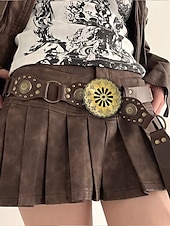 cheap Women&#039;s Belt-Women&#039;s Bohemian Western cowboy style belt with antique brass flower buckle, Adjustable tightness, Suitable for retro fashion, Casual or festival wear