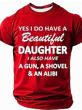  Protective Dad Men's T-Shirt - Funny "Beautiful Daughter Gun Shovel Alibi" Graphic Short Sleeve Tee