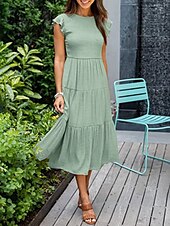 abordables Robes de Diplôme-Femmes Robe Midi Robe Blanche Robe de remise des diplômes Mode Anniversaire Date Fête du thé Coupe régulière Uni Sans manches Col ras du cou Noir Blanche Vert Claire Vert Véronèse Été