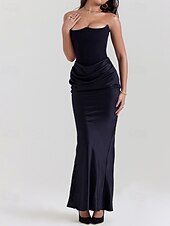 abordables Robes de Diplôme-Femmes Robe Longue Maxi Robe Robe Blanche Robe de remise des diplômes Robe de Bal Robe de Soirée Élégant Mode Soirée Occasion Spéciale Coupe régulière Uni Sans manches Sans bretelles Noir Blanche