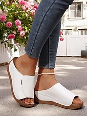 cheap Comfort Sandals-Women’s Light Blue Wedge Sandals – Open-Toe Slip-On Sandals with Soft Sole for Garden Walks and Summer Casuals