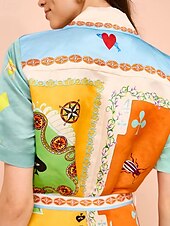 abordables concevoir des robes en coton et lin-Femmes Robe Longue Maxi Robe Robes en coton et lin Robe Décontractée Mode Extérieur Soirée Fête Coupe régulière Bloc de Couleur Manche Courte Col de chemise Orange Été