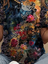 abordables T-shirt Boho-Femmes T-shirt Fleuri Graphique Plantes Bohème ancien Élégant Manche Courte Col ras du cou Col rond Hauts Réguliers Quotidien Sortir Week-end Imprimé Jaune Bleu Violet Vert Été Printemps
