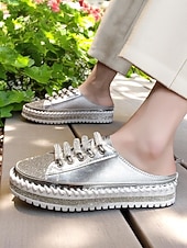 Недорогие Женские кроссовки-женские серебристые металлические кроссовки-слипоны с блестками, повседневная обувь на платформе для повседневной носки и свиданий