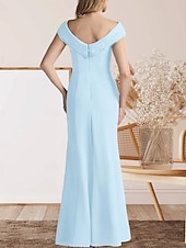 preiswerte Bodenlänge-Meerjungfrauenschnitt Brautmutterkleid Hochzeitsgast Elegant Süß Rundhalsausschnitt Bodenlang Spitze Stretchstoff Kappenärmel mit Spitze Geteilter Vorderteil 2025
