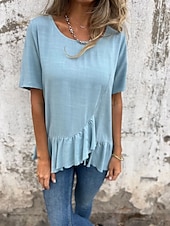 ieftine tricou simplu-Pentru femei Tricou Grafic Modă Modern Casual Manșon scurt Stil Nautic Topuri obișnuite Zilnic Sfârșit de săptămână Bufantă Asimetric Negru Alb Roz Îmbujorat Albastru piscină Vară