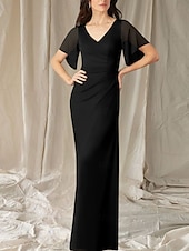 abordables Longueur du plancher-Sirène / Trompette Robe de Mère de Mariée  robe demoiselle d honneur Élégant Doux Col en V Longueur au sol Chiffon Manche Courte avec Fronces 2025