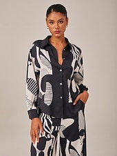 economico camicie, top e camicette-set in raso geometrico bianco e nero