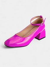cheap 1950s-Women&#039;s Shiny Purple Patent Leather Mary Jane Heels – 1950s Retro Block Heel Pumps with Ankle Strap for Vintage Party, Wedding, and Prom