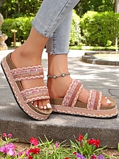 preiswerte Rutschsandalen-Damen-Sandalen im Boho-Stil in Blau mit Webmuster – Plateau-Slipper im Ethno-Stil für Strandurlaube und lässige Sommeroutfits